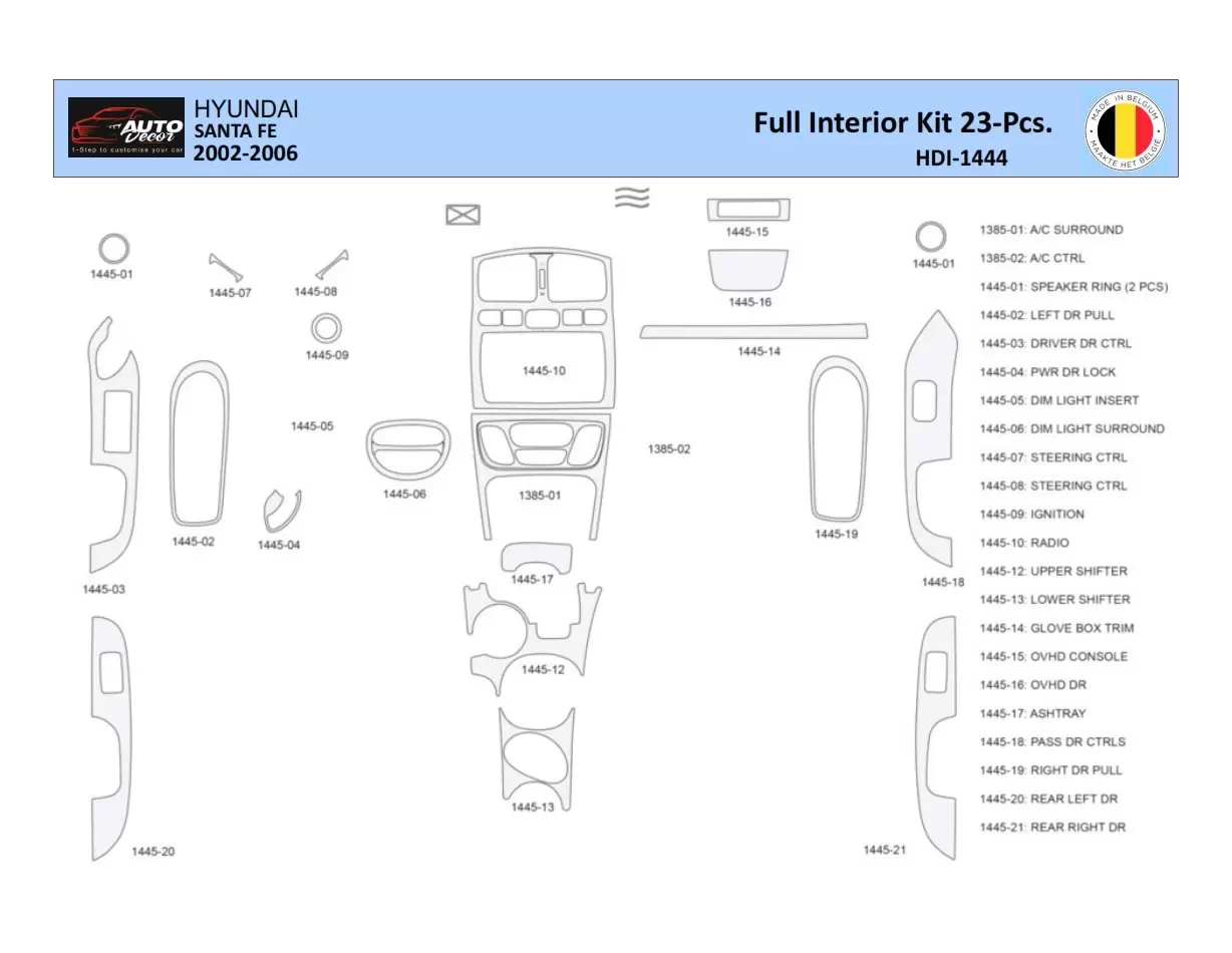 Hyundai Santa Fe 2002-2006 Interior WHZ Dashboard trim kit 23 Parts