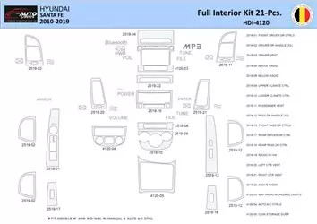 Hyundai Santa Fe 2010-2012 Inleg dashboard Interieurset aansluitend en pasgemaakt 21 Delen