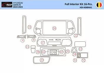Hyundai Santa Fe 2019-2022 Decor de carlinga su interior del coche 21 Partes