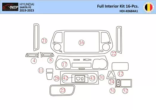 Hyundai Santa Fe 2019-2022 Kit la décoration du tableau de bord 21 Pièce - 1 - habillage decor de tableau de bord