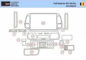 Hyundai Santa Fe 2019-2022 Inleg dashboard Interieurset aansluitend en pasgemaakt 31 Delen