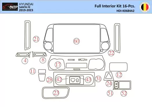 Hyundai Santa Fe 2019-2022 Mascherine sagomate per rivestimento cruscotti 31 Decori