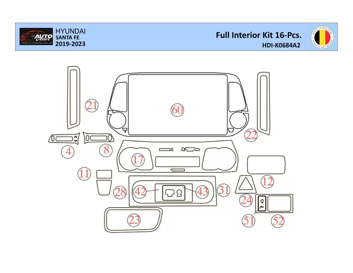 Hyundai Santa Fe 2019-2022 Decor de carlinga su interior del coche 31 Partes