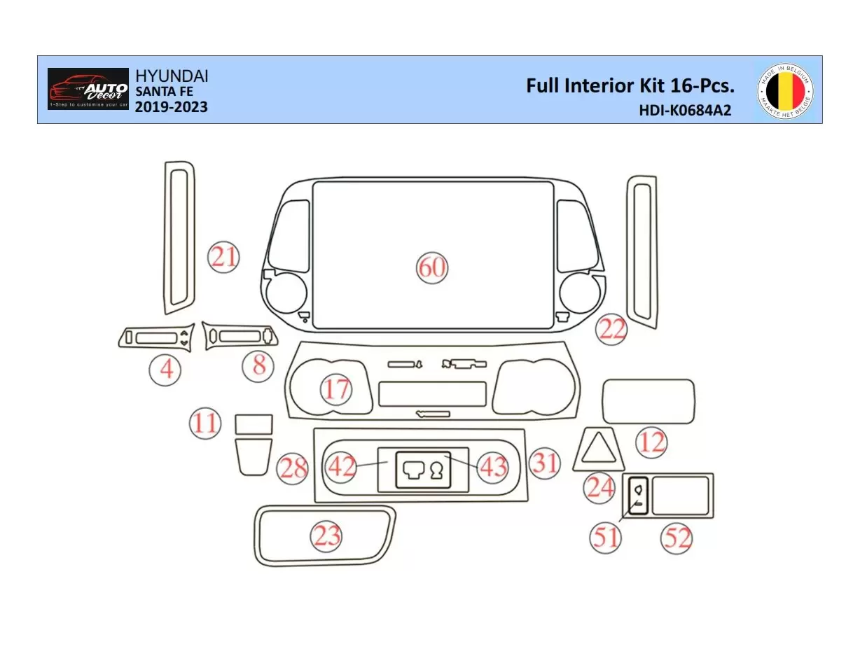 Hyundai Santa Fe 2019-2022 Kit la décoration du tableau de bord 31 Pièce - 1 - habillage decor de tableau de bord