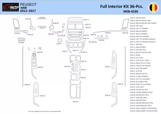 Peugeot 4008 2012-2017 Innenraum WHZ Armaturenbrettverkleidungssatz 36 Teile