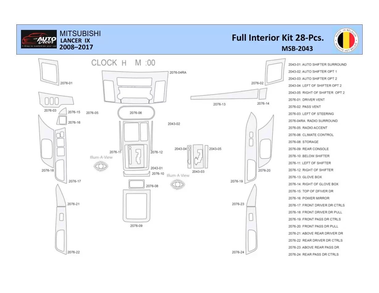 Mitsubishi Lancer-2008 Mittelkonsole Armaturendekor WHZ Cockpit Dekor 28 Teilige - 1- Cockpit Dekor Innenraum