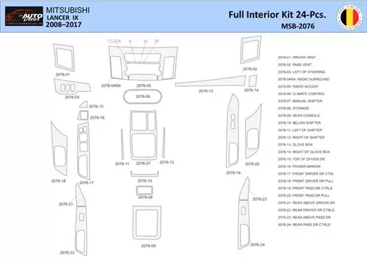 Mitsubishi Lancer-2008 Interior WHZ Dashboard trim kit 24 Parts