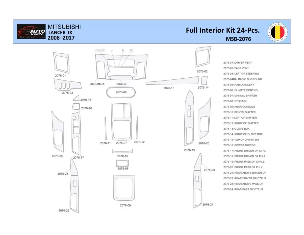 Mitsubishi Lancer-2008 Interior WHZ Dashboard trim kit 24 Parts