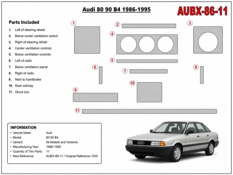 Audi 80 90 B4 1986-1995 3D dashboard sierlijstset, 11 delen 2