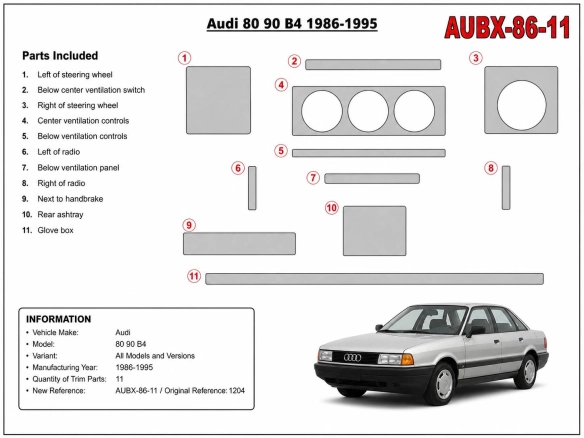 Audi 80 90 B4 1986-1995 3D Armaturenbrett-Dekor-Set, 11 Teile