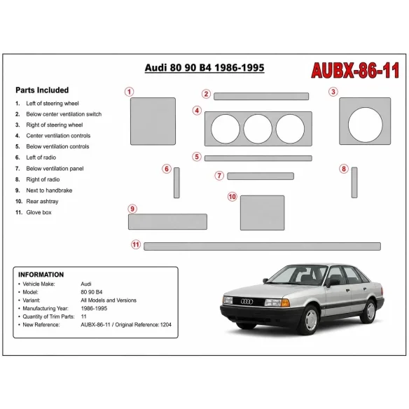 Audi 80 90 B4 1986-1995 kit cruscotto 3D, 11 pezzi