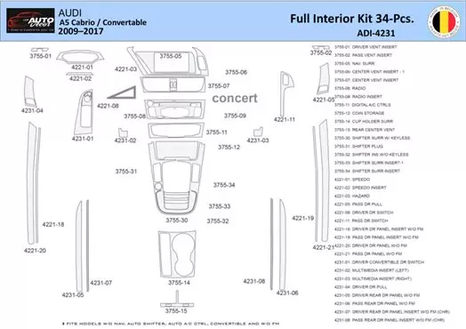 Audi A5 Cabrio 2008–2016 Interior WHZ Dashboard trim kit 40 Parts