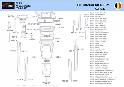 Audi A5 2008–2016 Interior WHZ Kit de molduras del tablero 40 piezas