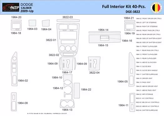 Dodge Caliber 2007-2009 Inleg dashboard Interieurset aansluitend en pasgemaakt 24 Delen