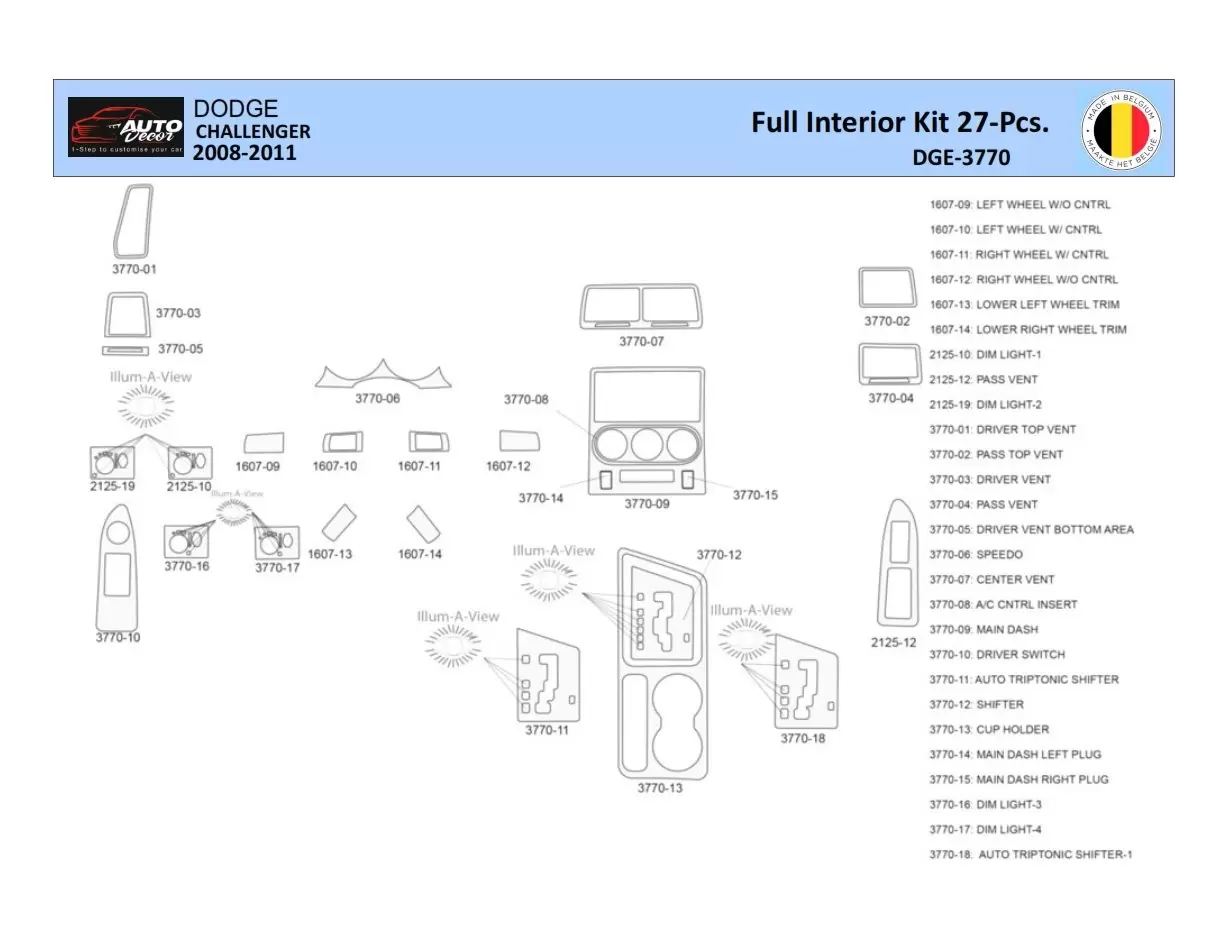 Dodge Challenger 2008-2011 Inleg dashboard Interieurset aansluitend en pasgemaakt 27 Delen