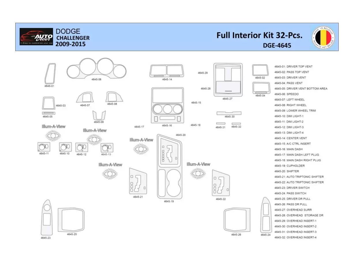 Dodge Challenger 2011-2015 Interior WHZ Dashboard trim kit 42 Parts