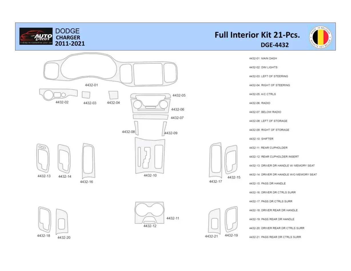 Dodge Charger LD 2011-2022 Kit la décoration du tableau de bord 21 Pièce - 1