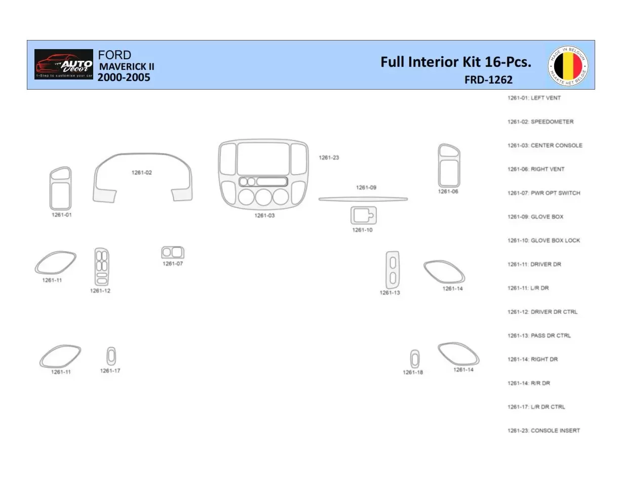 Ford Maverick II 2000-2005 Interior WHZ Dashboard trim kit 16 Parts