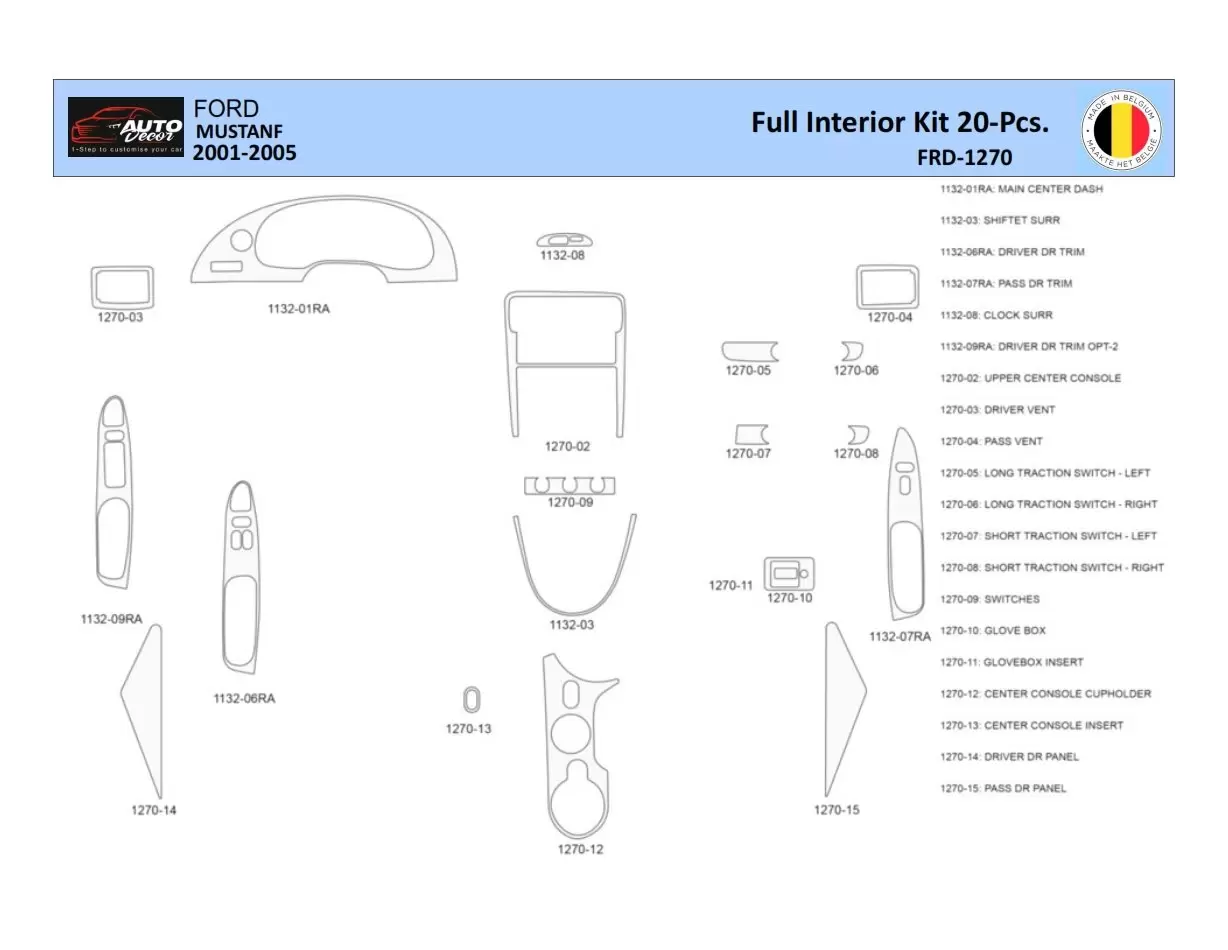 Ford Mustang 2001-2005 Interior WHZ Dashboard trim kit 20 Parts