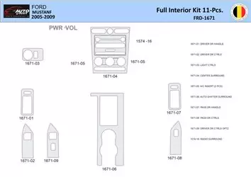 Ford Mustang 2005-2009 Interior WHZ Dashboard trim kit 11 Parts