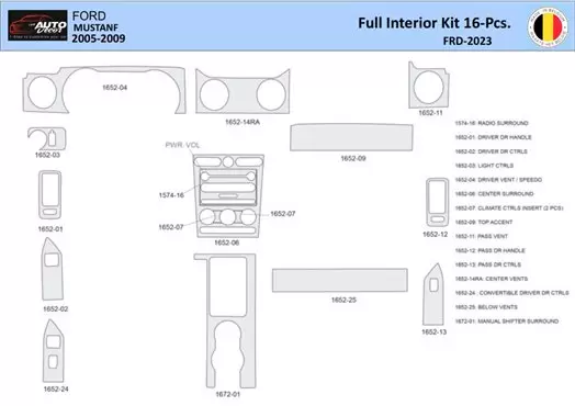 Ford Mustang 2005-2009 Inleg dashboard Interieurset aansluitend en pasgemaakt 16 Delen