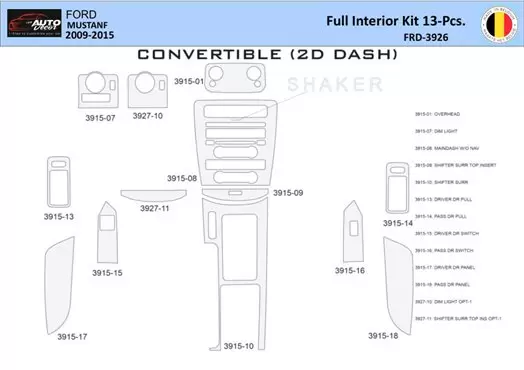 Ford Mustang 2010-2015 Interior WHZ Dashboard trim kit 13 Parts