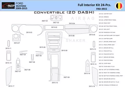 Ford Mustang 2010-2015 Inleg dashboard Interieurset aansluitend en pasgemaakt 24 Delen