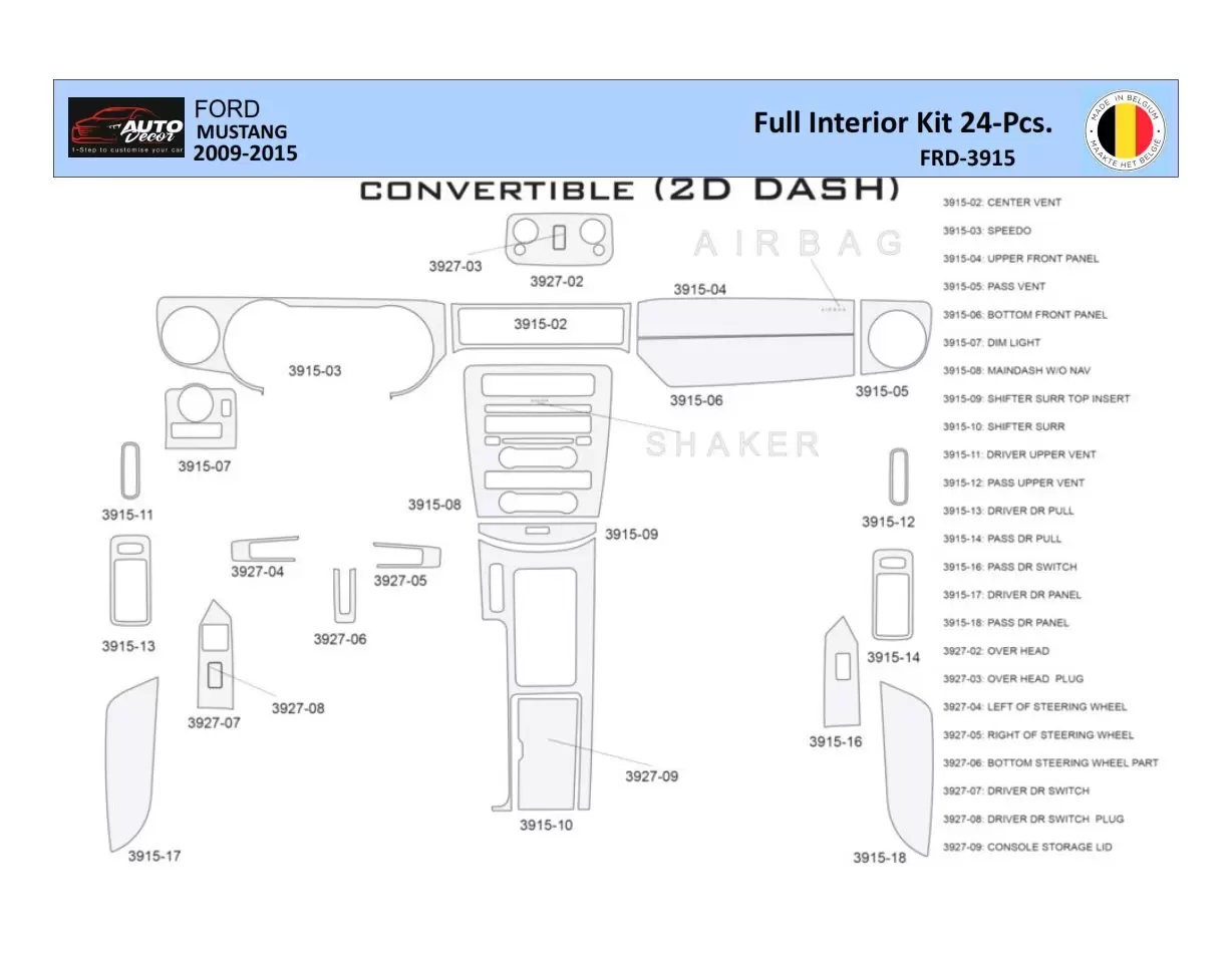 Ford Mustang 2010-2015 Inleg dashboard Interieurset aansluitend en pasgemaakt 24 Delen