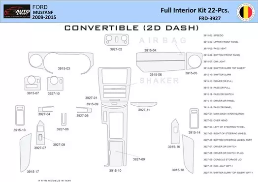 Ford Mustang 2010-2015 Interior WHZ Dashboard trim kit 22 Parts