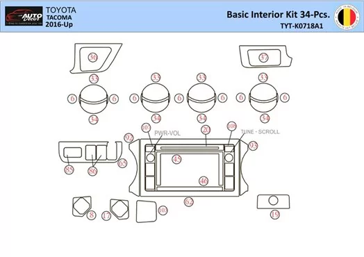 Toyota Tacoma 2016-2021 Interior WHZ Dashboard trim kit 34 Parts Toyota Tacoma 2016-2021 Interior WHZ Dashboard trim kit 34 Parts