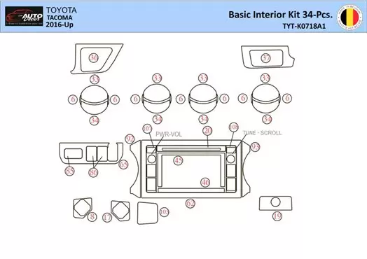 Toyota Tacoma 2016-2021 Mittelkonsole Armaturendekor WHZ Cockpit Dekor 34 Teilige - 1- Cockpit Dekor Innenraum