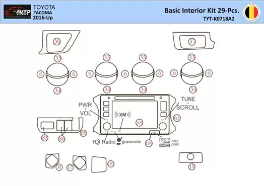 Toyota Tacoma 2016-2021 Decor de carlinga su interior del coche 29 Partes