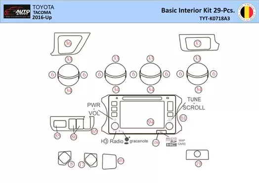 Toyota Tacoma 2016-2021 Interior WHZ Kit de molduras de tablero 29 piezas