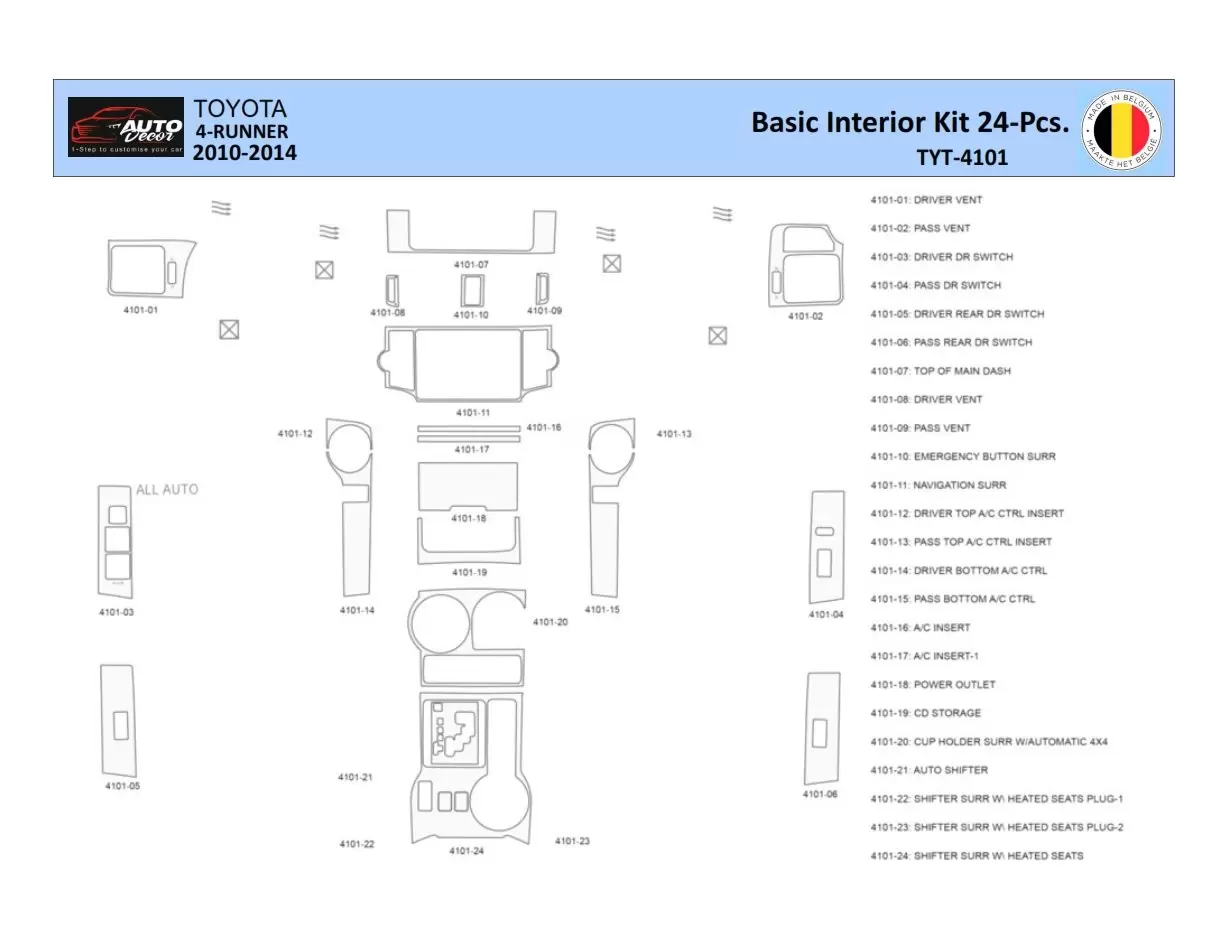 Toyota 4Runner 2010-2014 Interior WHZ Dashboard trim kit 33 Parts