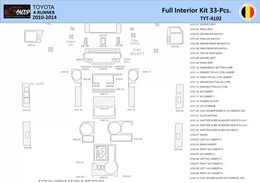 Toyota 4Runner 2010-2014 Decor de carlinga su interior del coche 33 Partes