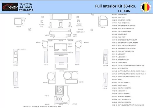 Toyota 4Runner 2010-2014 Inleg dashboard Interieurset aansluitend en pasgemaakt 33 Delen