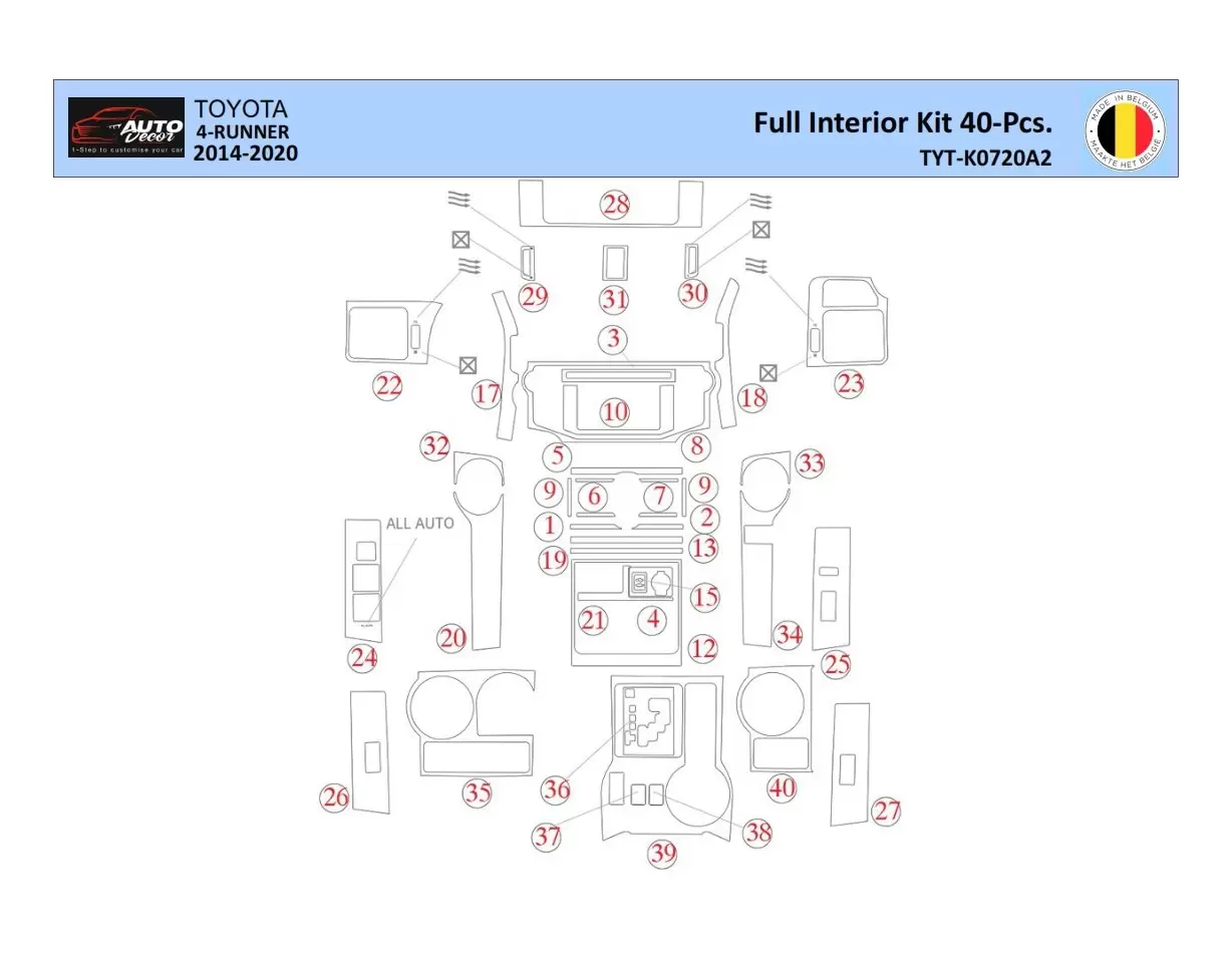 Toyota 4Runner 2014 Interior WHZ Dashboard trim kit 40 Parts