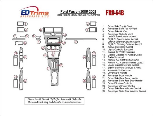 FORD Ford Fusion 2006-2009 With Analogue Clock, Manual Gearbox A/C Controls Interior BD Dash Trim Kit €59.99