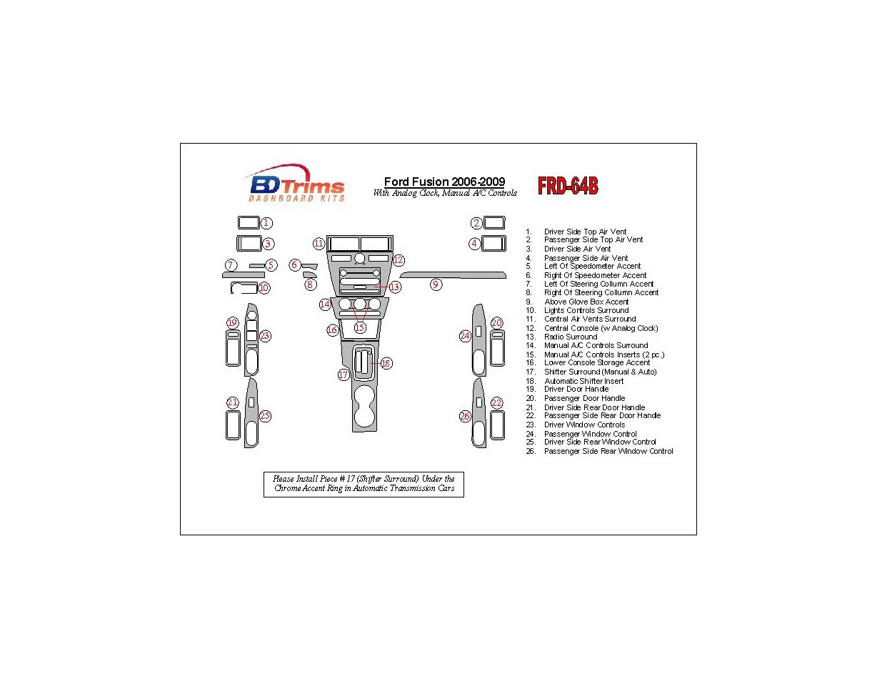 Ford Fusion 2006-2009 With Analogue Clock, Manual Gearbox A/C Controls Cruscotto BD Rivestimenti interni