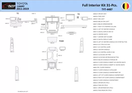 Toyota Camry 2011-2019 Decor de carlinga su interior del coche 31 Partes