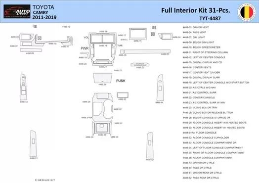 Toyota Camry 2011-2019 Inleg dashboard Interieurset aansluitend en pasgemaakt 31 Delen