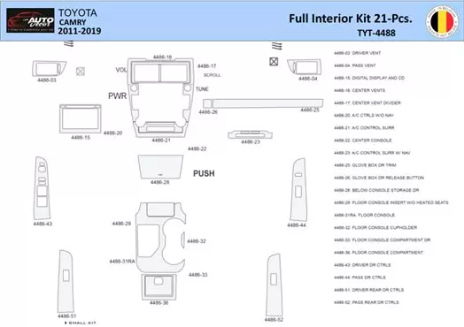 Toyota Camry 2011-2019 Decor de carlinga su interior del coche 21 Partes