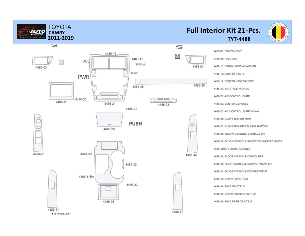 Toyota Camry 2011-2019 Interior WHZ Dashboard trim kit 21 Parts