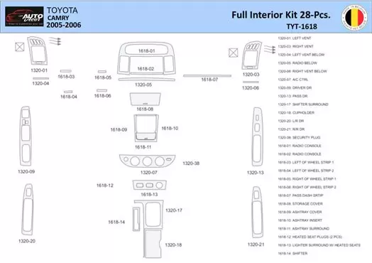 Toyota Camry 2005-2006 Decor de carlinga su interior del coche 28 Partes