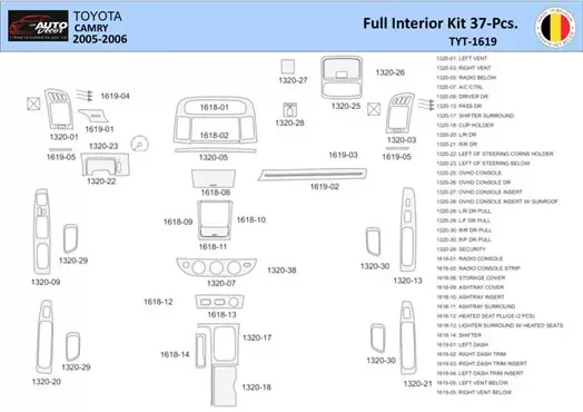 Toyota Camry 2005-2006 Inleg dashboard Interieurset aansluitend en pasgemaakt 37 Delen