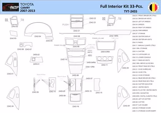 Toyota Camry 2006-2013 Inleg dashboard Interieurset aansluitend en pasgemaakt 33 Delen