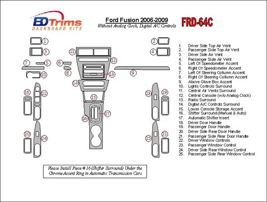 Ford Fusion 2006-2009 With Automatic Clock, Automatic A/C Controls Decor de carlinga su interior