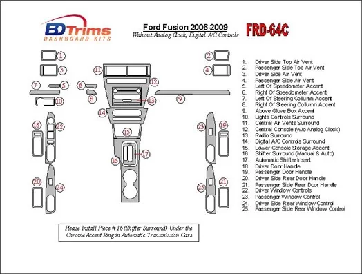 FORD Ford Fusion 2006-2009 With Automatic Clock, Automatic A/C Controls Interior BD Dash Trim Kit €59.99