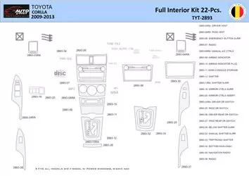 Toyota Corolla 2009 Interior WHZ Dashboard trim kit 22 Parts