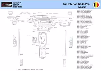 Toyota Corolla 2013-2018 Decor de carlinga su interior del coche 48 Partes